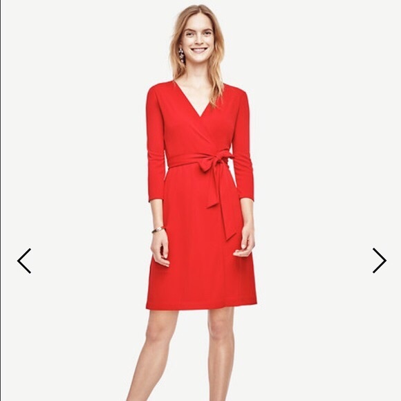 Ann Taylor Dresses & Skirts - Ann Taylor 3/4 Sleeve Red Work Wrap Tie Dress